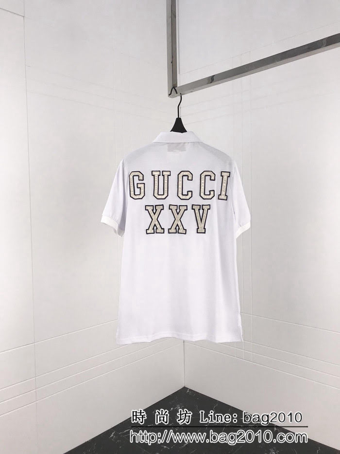 GUCCI古馳 19ss早春新款 絲光珠地棉 男款Polo衫 LA XXV 背後刺繡字母 ydi1774